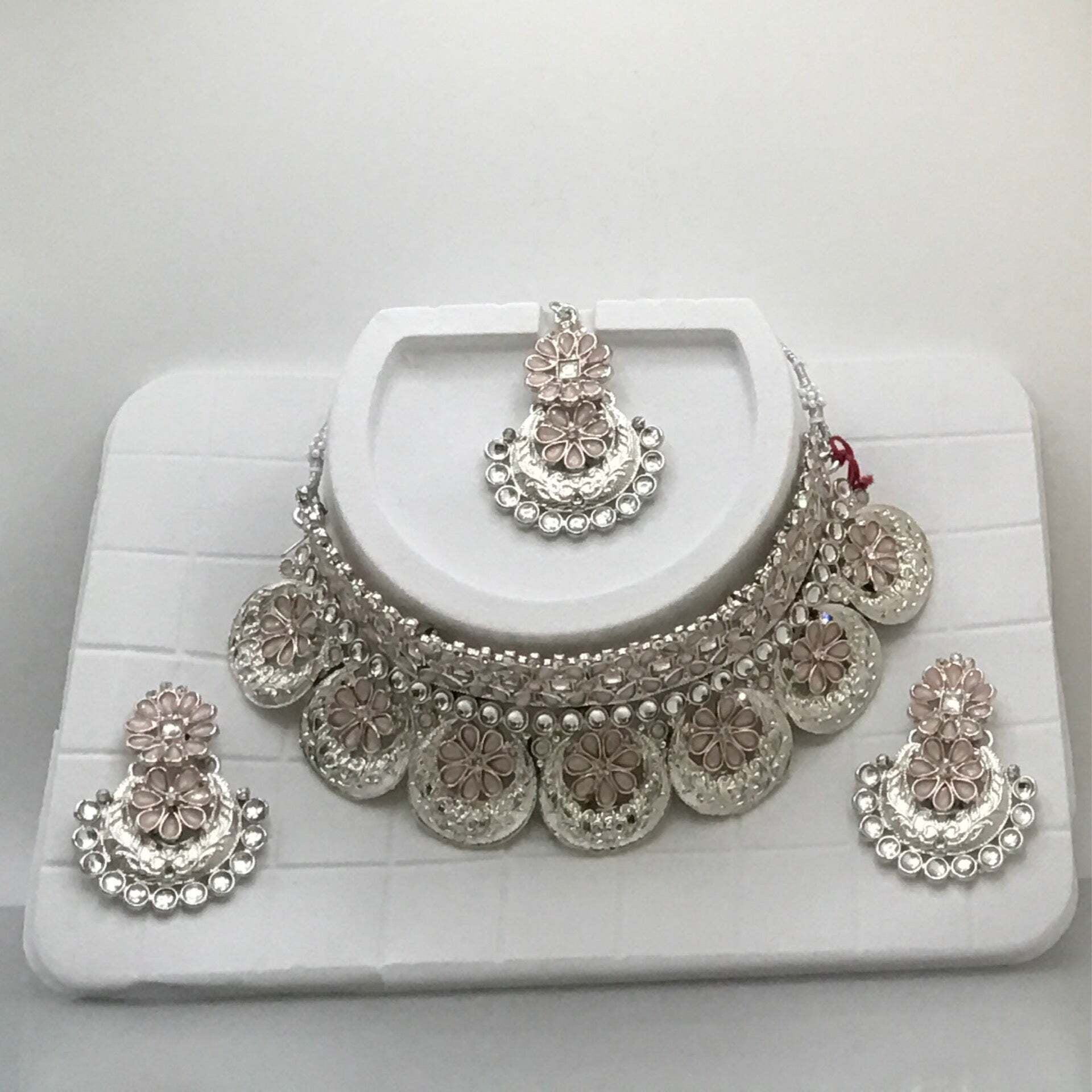 Antique necklace with kemp and cz stone – Prashanti Sarees